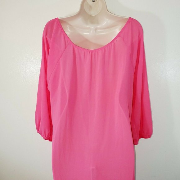 Point Womans Large Blouse Sheer Pink Vneck Button - Picture 6 of 8